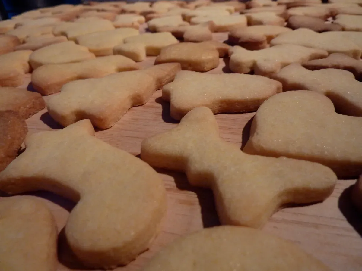 Tray of shaped Alsatian shortbread bredele cookies