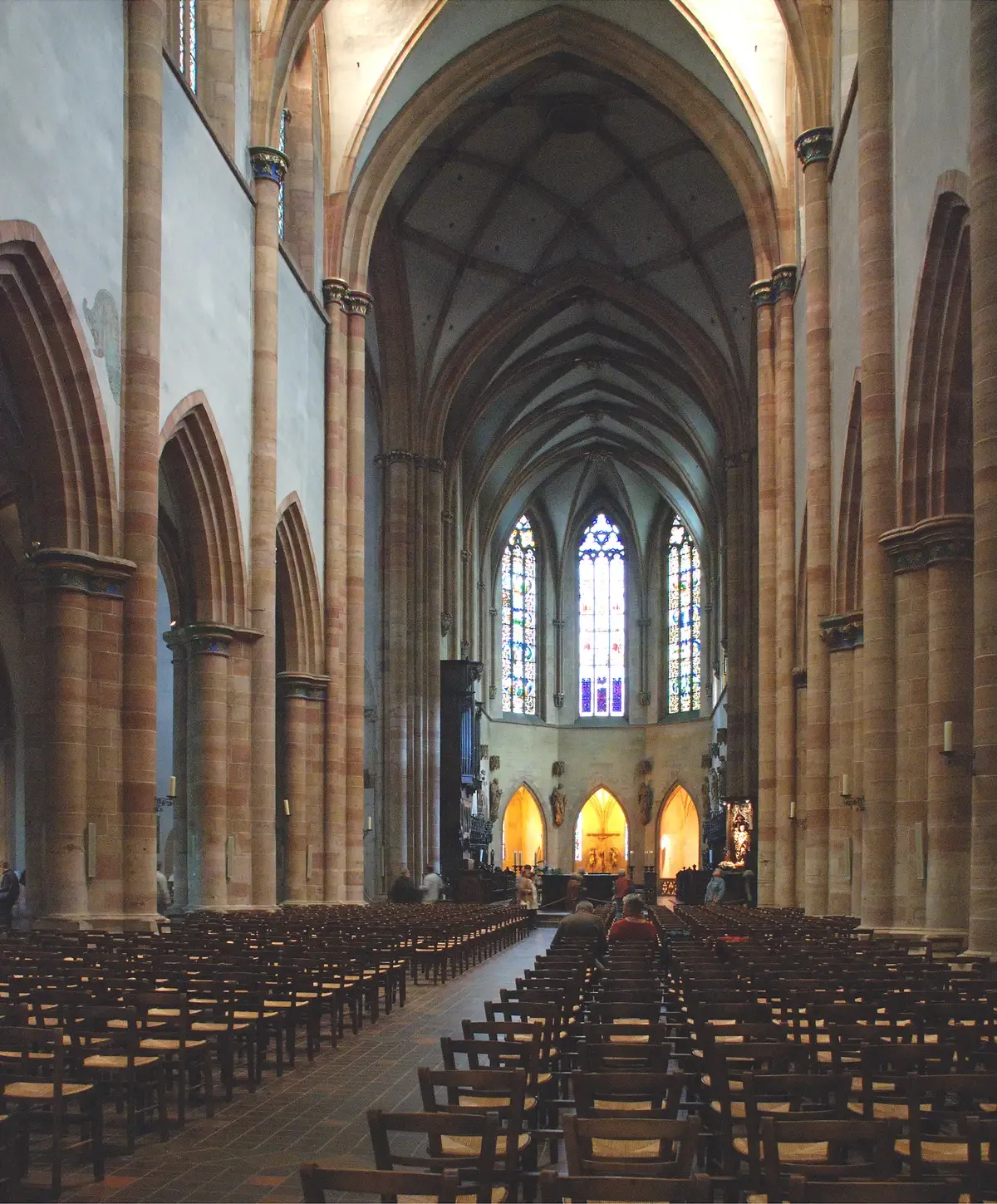 Nave of the Collegiate Church of St. Martin in Colmar looking toward the choir